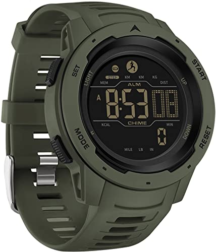 findtime Step Counter Fitness Tracker Watches for Men, Men’s Digital Sports Watch IP68 Waterproof with Pedometer Calorie Dual Time Countdown Stopwatch, Tactical Military Outdoor Survival Hiking