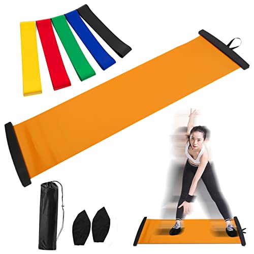 WGL&HJ Slide Board (78″ L x 20″ W),5 Fitness Elastic Bands for Working Out,Suitable for Low Impact Balance & Core Training(Skating, Hockey, Tennis, Running and Skiing) and Gym,Yoga Sports Training