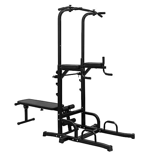 MIIUDGIG Power Tower Dip Station with Bench Pull Up Bar Stand Adjustable Height Heavy Duty Multi-Function Fitness Training Equipment for Home Office Gym