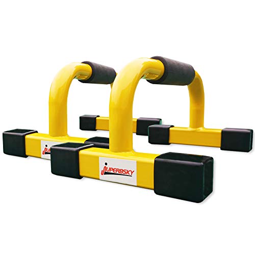 Juperbsky Push-Up Stands Bars Parallettes Set for Workout Exercise (Yellow, 12″x 7″x 5.5″)