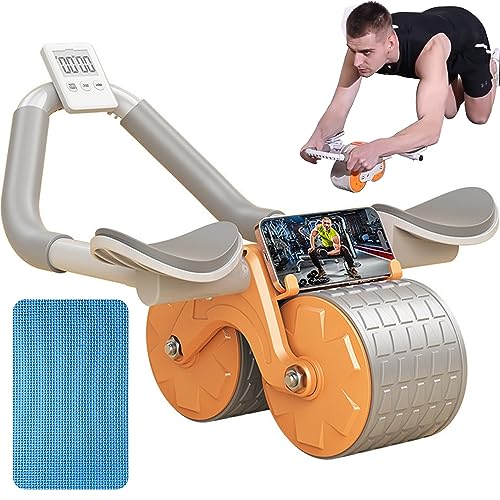 Ab Roller with Elbow Support, Automatic Rebound Abdominal Wheel with Elbow Support, Ab Wheel Roller For Core Workout, Ab Roller For Abs Workout With Timer, Exercise Roller Wheels for Core Training (C