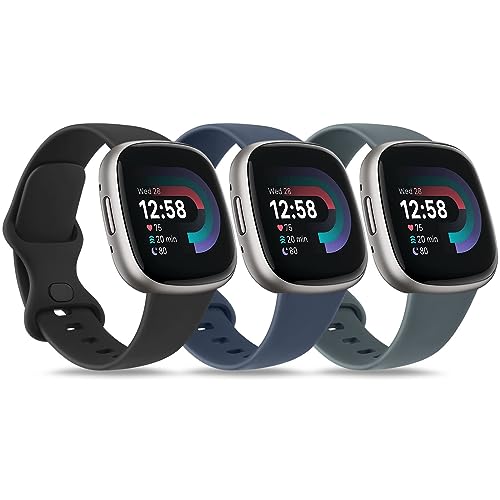 VANCLE Silicone Bands Compatible for Fitbit Versa 4 Bands/ Fitbit Versa 3 Bands/ Fitbit Sense 2 Bands/Fitbit Sense Bands for Women Men, Soft Sport Wristbands Replacement Straps (Large (7.1″ -9.0″), Black/Slate/DeepBlue)