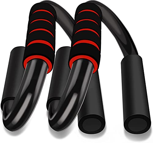 HCT STYLE Perfect Push Up Bar Pushup Handles 2 Bars S Shapes for Floor Chest Workout Equipment Home Gym for Men and Women,Sweat Absorbent Thick Sponge Handle,Anti Slip PVC Bottom.