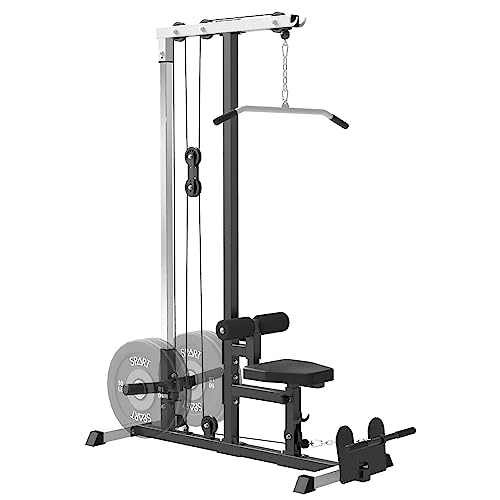SPART LAT Tower, LAT Pull Down and Low Row Cable Machine with Flip Up Footplate, Heavy Duty Upper Body Machine with High and Low Pulley Station, Home Gym Fitness Equipment