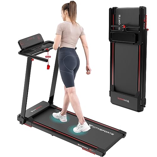 CITYSPORTS 2 in 1 Folding Treadmill, Under Desk Treadmill with APP, Walking Electric Jogging Running Machine, Treadmill Home Gym Office Workout (Black red)