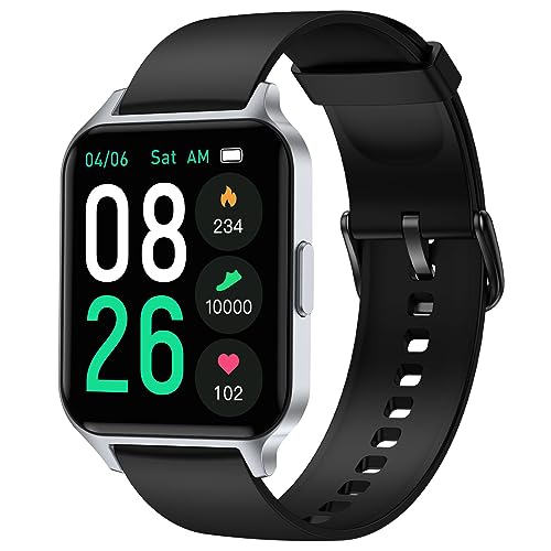 Pautios Smart Watch, 42mm Full Touchscreen Fitness Watch, Fitness Tracker Watch with Heart Rate Monitor & SpO2, Sleep Tracker, Step Counter, IP68 Waterproof Pedometer Watch for Women Men