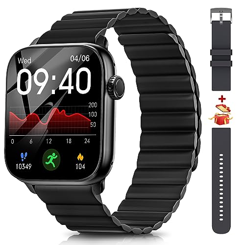Smart Watch(Answer/Make Calls), 1.85” Bluetooth Smartwatch for Android iPhone, Outdoor Activity Fitness Tracker with Heart Rate/SpO2/Sleep Monitor/Two Bands, IP68 Waterproof Fitness Watch Men Women