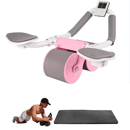 2023 New Automatic Rebound Ab Abdominal Exercise Roller with Elbow Support, Abs Roller Fitness Wheel Exercise Equipment for Home Core Workouts (PINK)