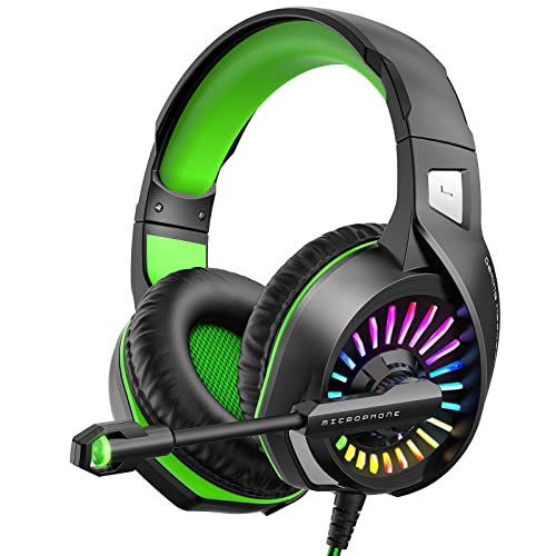 ZIUMIER Z20 Gaming Headset for PS4, PS5, Xbox One, PC, Wired Over-Ear Headphone with Noise Isolation Microphone, RGB LED Light, Surround Sound,Green