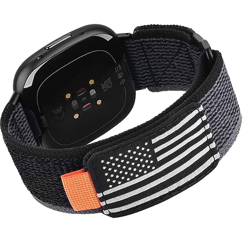 KOREDA Compatible with Fitbit Versa 3/Fitbit Versa 4/Fitbit Sense 2/Fitbit Sense Bands Women Men, Adjustable Elastic Braided Breathable Nylon Sport Military Tactical Style Strap for Fitbit Sense 2 & Versa 4 (Black)