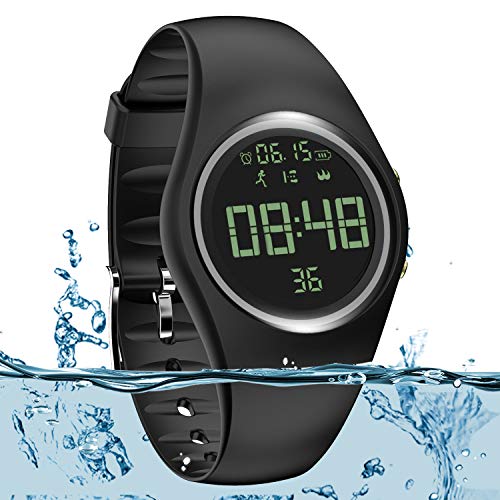 Simple Fitness Tracker [Swim Waterproof No APP Need] Step Counter Walking 3D Non-Bluetooth Walking Pedometer Watch with Vibration Alarm Clock/Calorie Burned/Distance/Alarm/Stopwatch for Kids Women Men