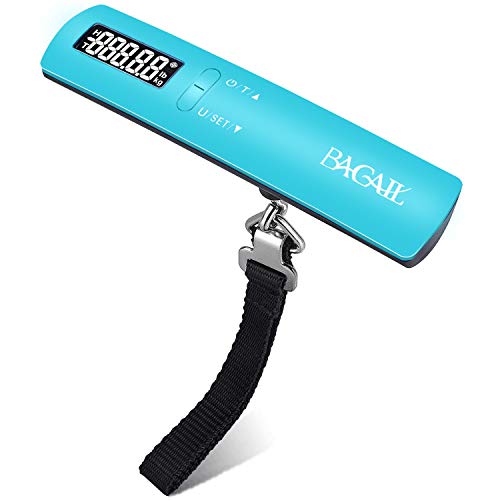 BAGAIL BASICS Digital Luggage Scale, 110lbs Hanging Baggage Scale with Backlit LCD Display, Portable Suitcase Weighing Scale, Travel Luggage Weight Scale with Hook, Strong Straps for Travelers Blue