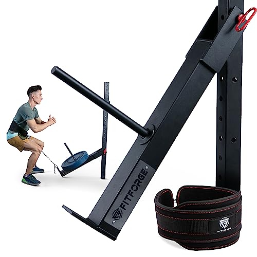 FitForge Belt Squat Attachment for Rack and Squat Belt – Space Saving Power Rack Squat Stand Attachment – Power Cage Squat Rack Add On for Home Gym, Compatible with All Hole Plates (Belt Included)