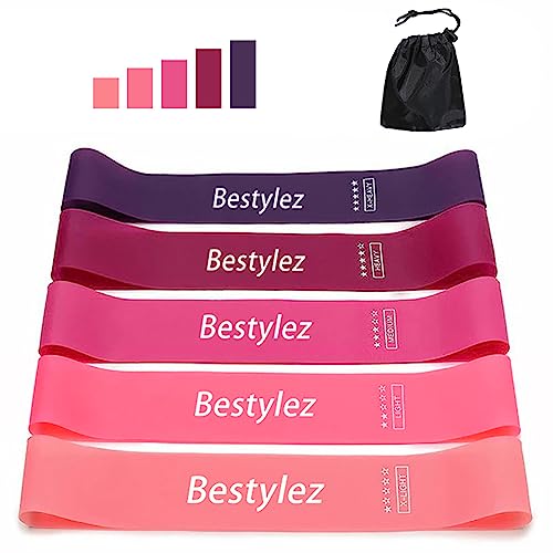 Resistance Exercise Loop Bands, Set of 5 Elastic Workout Bands for Man Women Yoga Booty Legs Pilates Flexbands (Pink)