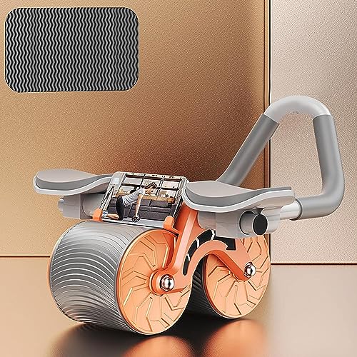 Ab Roller Wheel with Knee Mat, Automatic Rebound Abdominal Wheel-Core Strength Trainer, Ab Workout Equipment,Abdominal Exercise Roller for Home Gym. (Orange)