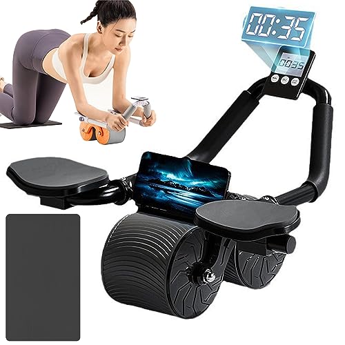 Ab Roller Wheel Automatic Rebound with Elbow Support, New Aautomatic Rebound Abdominal Wheel with Knee Mat and Timer, Ab Roller for Abs Workout, Abs Roller Wheel for Abdominal Exercise