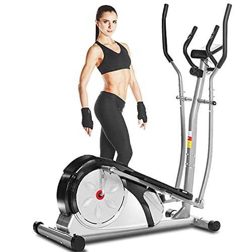 ANCHEER Elliptical Machine, Cross Trainer for Home Gym with Pulse Rate Grips and LCD Monitor, 8 Resistance Levels Smooth Quiet Driven for Home Gym Office Workout 350LBS Weight Limit