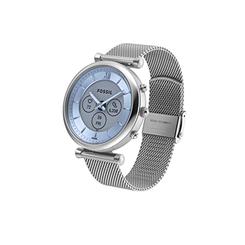Fossil Carlie Gen 6 Hybrid 38mm Stainless Steel Mesh Smart Watch,Fitness Tracker Color: Silver (Model: FTW7076)