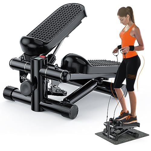 KitGody Mini Stepper for Exercise, Mini Stair Stepper 300 lb Capacity, Workout Stepper Machine for Exercise at Home, Step Machine with Resistance Bands, Black