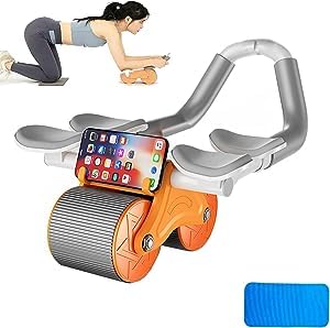 2023 New with Automatic rebound abdominal muscle exercise roller,abs roller wheel core exercise equipment with elbow support,ab plank roller,ab roller,ab wheel (orange A)