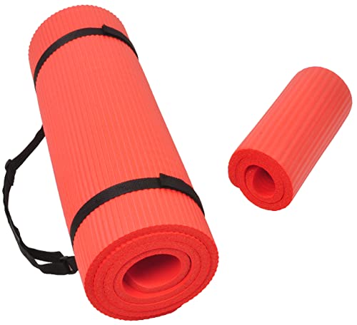 BalanceFrom GoYoga+ All-Purpose 1/2-Inch Extra Thick High Density Anti-Tear Exercise Yoga Mat and Knee Pad with Carrying Strap (Red)