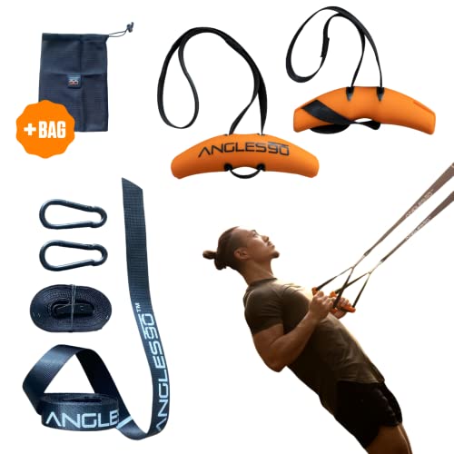 A90 Sling Trainer – smallest suspension trainer marketwide, 7 special functions incl. door pull-ups, barless dips, weightvest & more | including the Angles90 Grips
