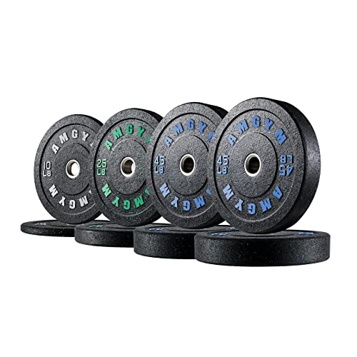 AMGYM Bumper Plates, 2-Inch Olympic Weight Plates for Weight Lifting and Strength Training, Pairs or Sets(250LB Set)