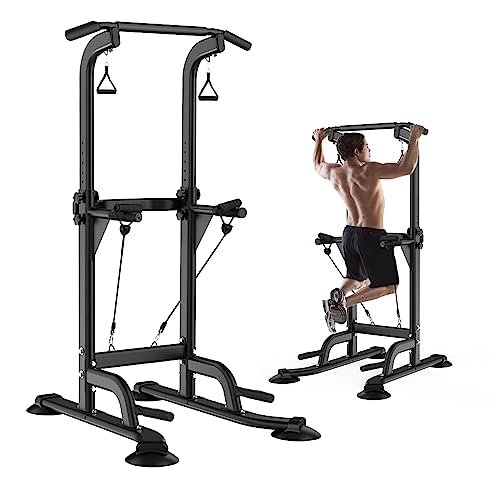 Trlakepreble Power Tower Dip Station Pull up Bar for Home Gym,Multifunctional and Adjustable Height Strength Training Exercise Equipment, Easy to Install and Use, Save Space