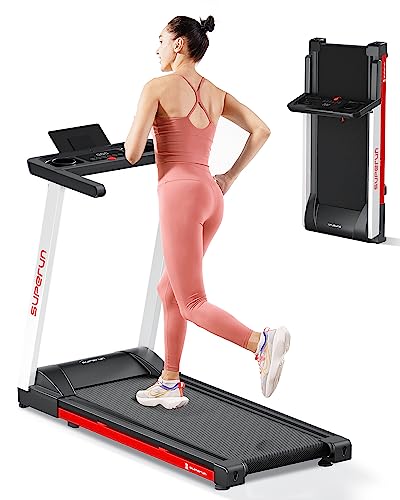 Superun Folding Treadmills for Home, 3.0HP Foldable Treadmill for Small Space, Portable Compact Treadmill, 12 Programs Built into Pitpat red