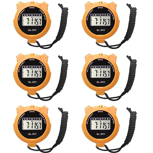 6-Pack Multi-Function Electronic Digital Sport Stopwatch Timer, Large Display with Date Time and Alarm Function, Sports Coaches Fitness Coaches and Referees
