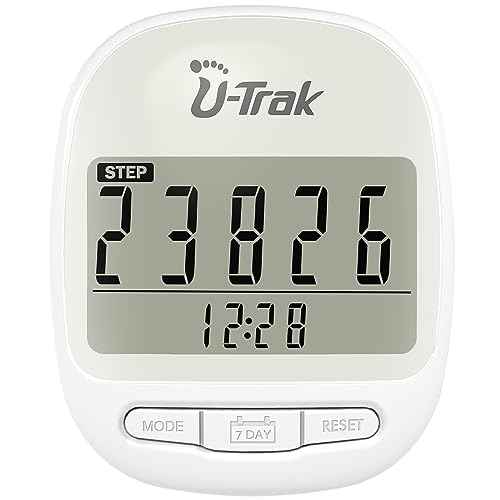 U-Trak Pedometer for Walking Simple Step Counter Accurate Step Tracker Pedometer Clip On with 7 Days Memory Distance Miles/Km, Calorie Counter, Clock, Exercise Time for Men Women Kids Seniors White