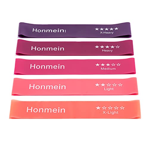 Honmein Resistance Bands for Working Out, Exercise Bands with 5 Resistance Levels Fit for Home Fitness, Strength Training, Natural Latex Resistance Band Include Instruction Guide and Carry Bag (Pink)