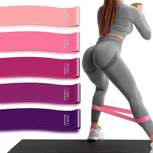 Resistance Bands Set of 5 Exercise Bands for Working Out Legs and Butt Yoga Strength Training Pilates with Instruction Guide, Carry Bag