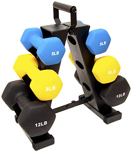 BalanceFrom Colored Neoprene Coated Dumbbell Set with Stand, 20-Pound Set (3 Pairs of 5lbs, 8lbs and 12lbs)