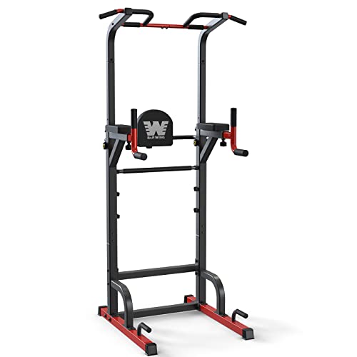 BARWING Pull Up Bar Station, Power Tower, Dip Station with 3D Backrest, Multi-Function Strength Training Stand Rack, Adjustable Height Dip Bar for Home Gym Workout, Stand Fitness Exercise Equipment Black Red
