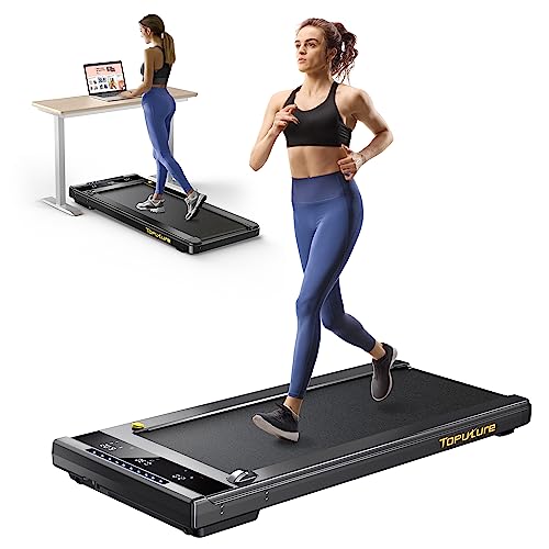 TOPUTURE Under Desk Treadmill, 2.25HP Walking Pad Walking Treadmill with Large Led Display, App & Remote Control, Portable Electric Quiet Jogging Running Treadmill for Home Office (Black)