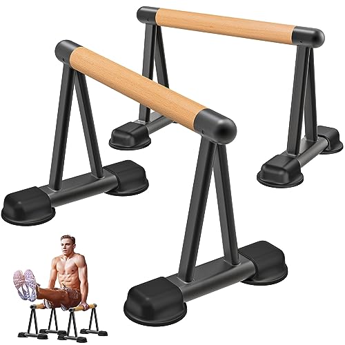 Dolibest Push Up Bar, 12” High Parallettes Bars with Wooden Handles, Stable and Comfortable Calisthenics Equipment, Suitable for Handstand, L-Sit, Dip Bar, Strength Training for Indoor Outdoor Use（600LB）