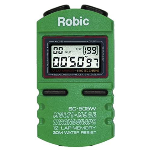 Robic; Developed, Sold and Shipped in America; 12 Memory Recall Professional Quality Stopwatch, takes 199 readings, Easy to Use, Easy to Read-Royal Red, Green, One Size (SC-505W Green)