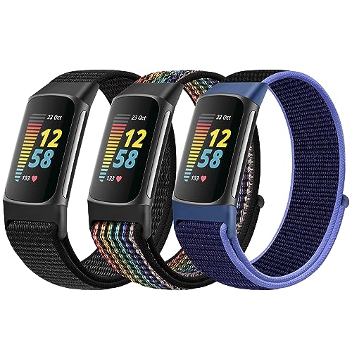 AVOD Sport Loop Nylon Watch Bands Only Compatible with Fitbit Charge 5 Bands, Adjustable Breathable Replacement Soft Nylon Loop Wristband Accessories for Women Men for Charge 5 Advanced Fitness Tracker