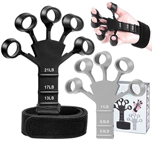 CloudTrip Adjustable Hand Grip Strengthener and Finger Exerciser for Hand Therapy, Rock Climbing,Relieve Pain for Arthritis, Carpal Tunnel -2PCS Hand Grip Strengthener,Grip Strength Trainer,6 Resistant Level Finger Exerciser & Hand Strengthener,Finger Flexion Extension Training (black&Grey)