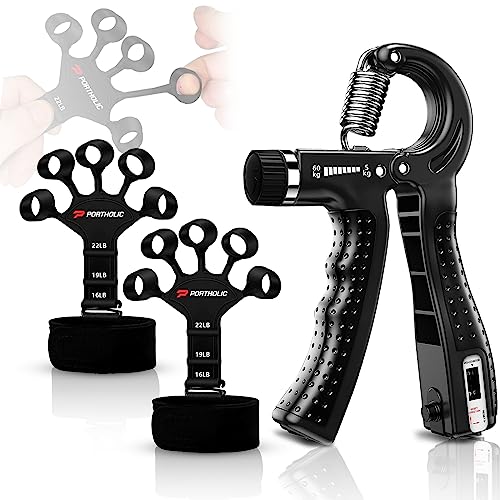 3PCS Set Upgraded Hand Grip Strengthener, Level Adjustable Hand Exerciser, Finger Stretcher, Grip Strength Trainer for Finger Relax, Hand Recovery, Relieve Pain for Arthritis