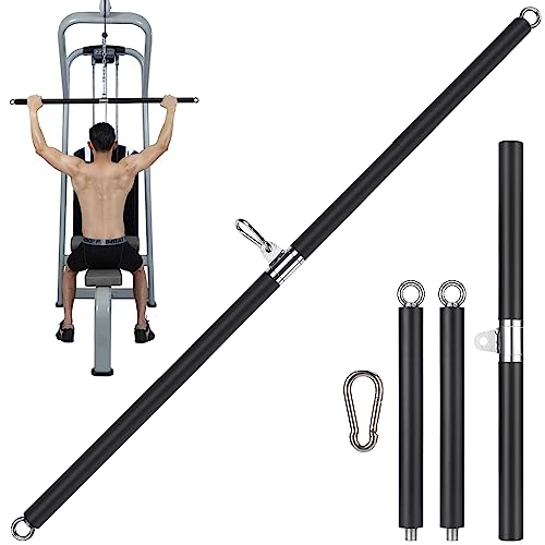 TOBWOLF 42 Inch Detachable LAT Pulldown Bar Attachment for Gym Cable Machine, 360º Rotating T-bar, Full Wrapped EVA Sponge Non-slip Handle, Double Hook Straight Bar for Pulley System Strength Training