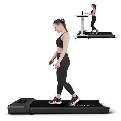 Superun Walking Pad Treadmill Under Desk,Jogging and Walking Treadmill for Home & Office,2 in 1 for Small Spaces Standing Portable Treadmill for Apartment,Black,Fit 300 Lbs