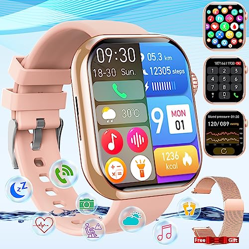 Smart Watch for Men Women,Smartwatch with Blood Pressure Blood Glucose Heart Rate Monitor 1.88″ Touch Screen Bluetooth Watch (Make/Answer Call) IP67 Waterproof Smart Watch for Android iOS Phones Gold
