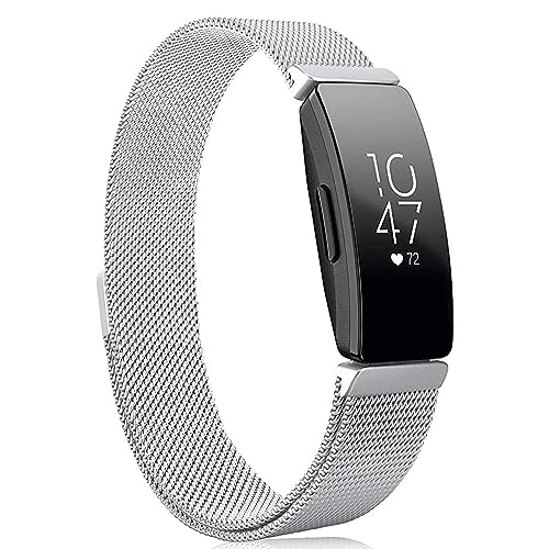 Cone Metal Band Compatible with Fitbit Inspire 2 Bands, Stainless Steel Mesh Loop Adjustable Wristband Replacement Strap for Fitbit Inspire 2 / Inspire HR/Inspire Fitness Tracker（silver）