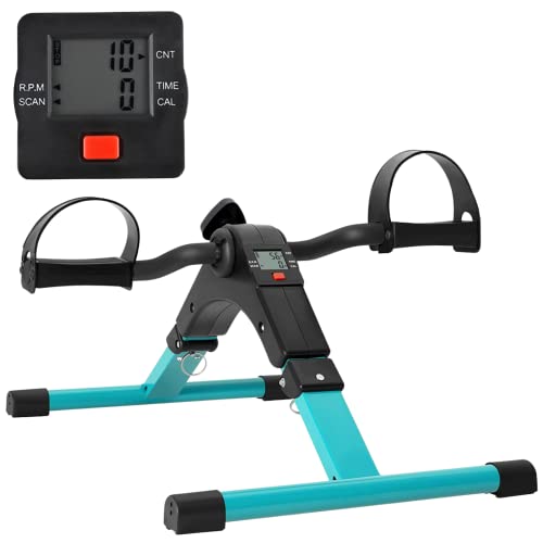 Uten Folding Pedal Exerciser, Mini Exercise Bike, Portable Foot Peddler Desk Bike for Leg and Arm Exercisers, Adjustable Sitting Workout with Electronic Display(Peacock Green)