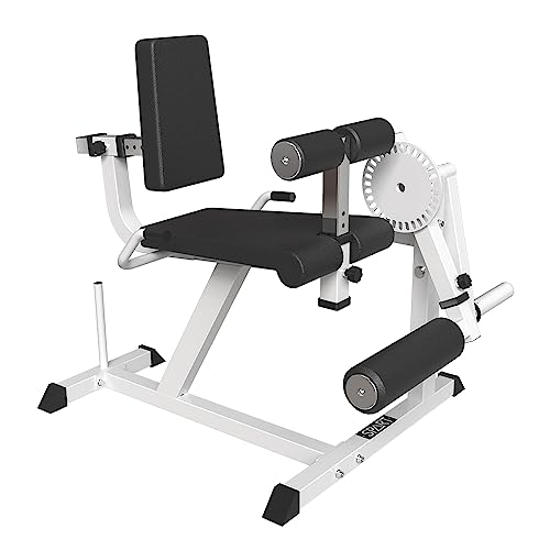 SPART Leg Extension and Leg Curl Machine, Adjustable Plate Loaded Lower Body Special Leg Machine, Rotary Specialty Machine Develops Waist, Quads and Hamstrings, 660LB Commercially Rated, White