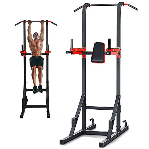 GYMAX Multi-function Power Tower, Heavy-duty Pull Up Bar Stand for Pull-ups, Push-ups, Vertical Knee, Leg Raises, Dip Stand, Strength Training, Workout Dip Station for Home, Gym, Fitness Equipment