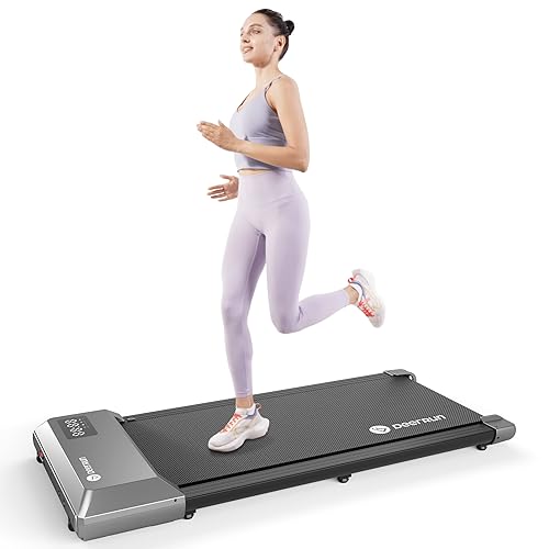 DeerRun Walking Pad Treadmill Under Desk, 2 in 1 Walking Pad Portable Treadmill with 265LBS Capacity, LED Display Under Desk Treadmill for Home/Office with Remote Control