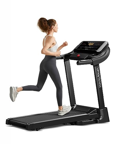 UMAY Fitness Home Folding Incline Treadmill with Pulse Sensors, 3.0 HP Quiet Brushless, 8.7 MPH, 300 lbs Capacity, Black